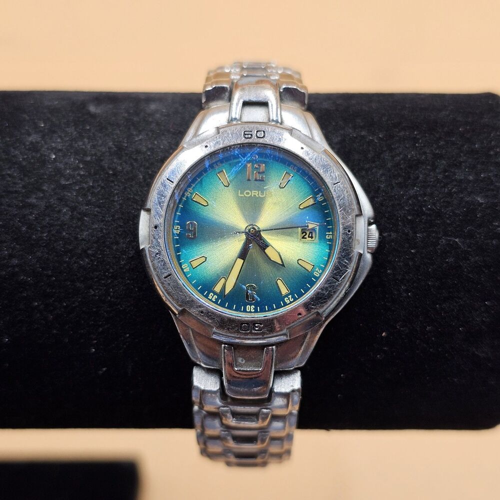 Lorus by Seiko Womens Watch LR0614 Tinted Blue Crystal Rotating Bezel Runs Great